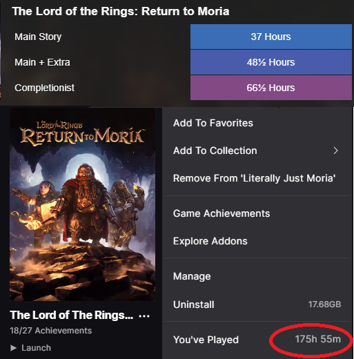 LotR Return to Moria playtime.png