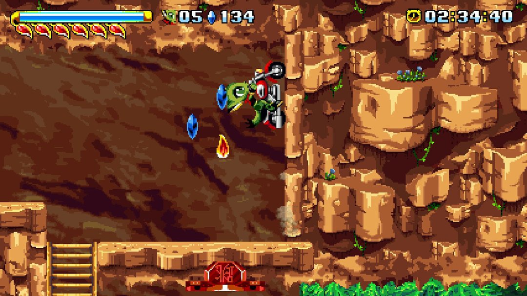 Riding a bike up a cliff in Freedom Planet