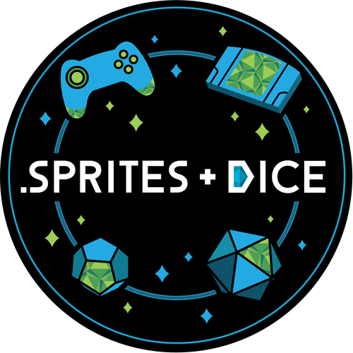 Sprites and Dice Round Logo with Icons