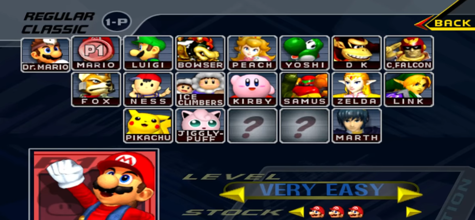 super smash brothers melee characters